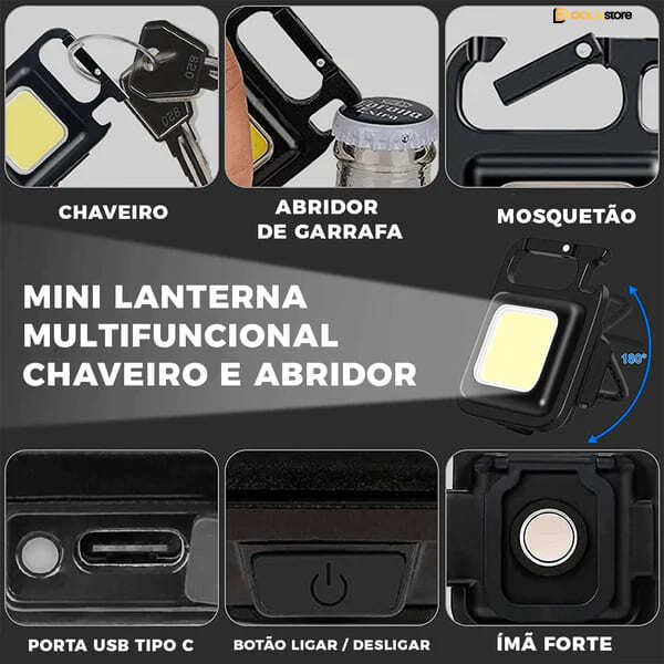 MIni LANTERNA CHAVEIRO Lumen Pro - Ultra potente, Multifunções, Recarregável, Emergência, solução na palma da sua mão