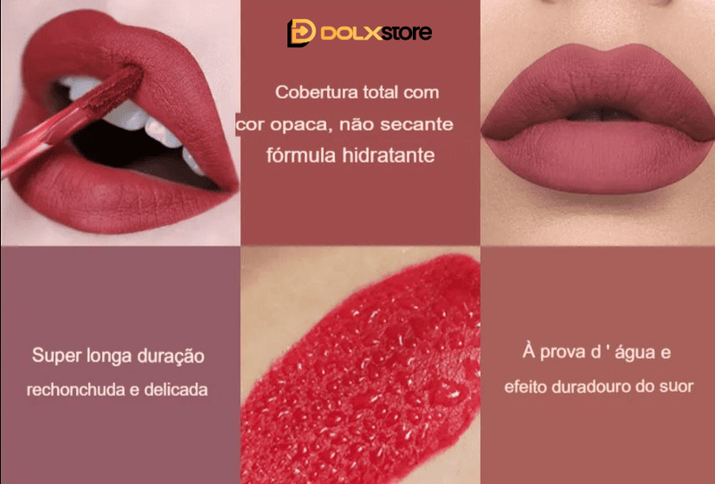 Kit Batons Lábios Perfeitos, 6 peças, longa duração 15h sem retoques. A prova d' àgua, Hidratante e Anti-borrão