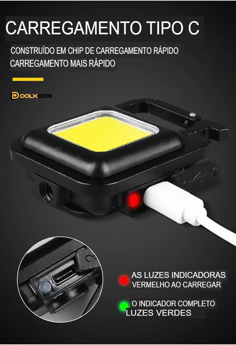 MIni LANTERNA CHAVEIRO Lumen Pro - Ultra potente, Multifunções, Recarregável, Emergência, solução na palma da sua mão