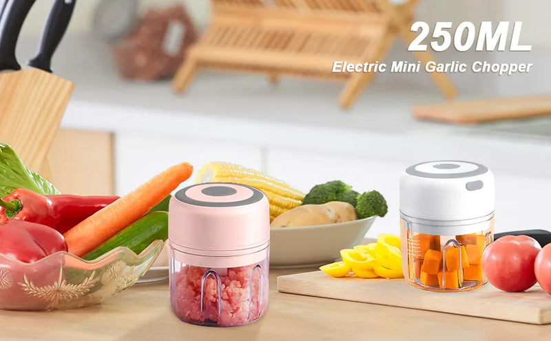 Mini Processador de Alimentos Elétrico 250ml | Agilidade na Cozinha | Picar e Triturar | Cozinhar com Prazer | USB